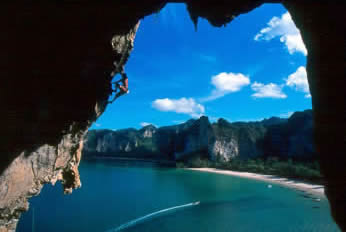 Climbing on Thaiwand wall Railey Beach