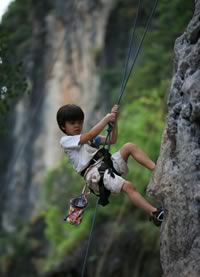 Coming down from her first climb