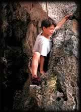 students climbing the rock at 123